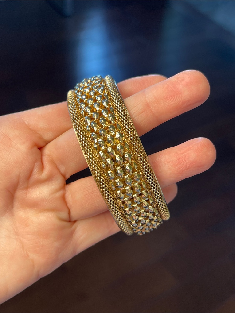GODDESS Bangle  | Vintage | Heavy Mesh Textured Gold Tone